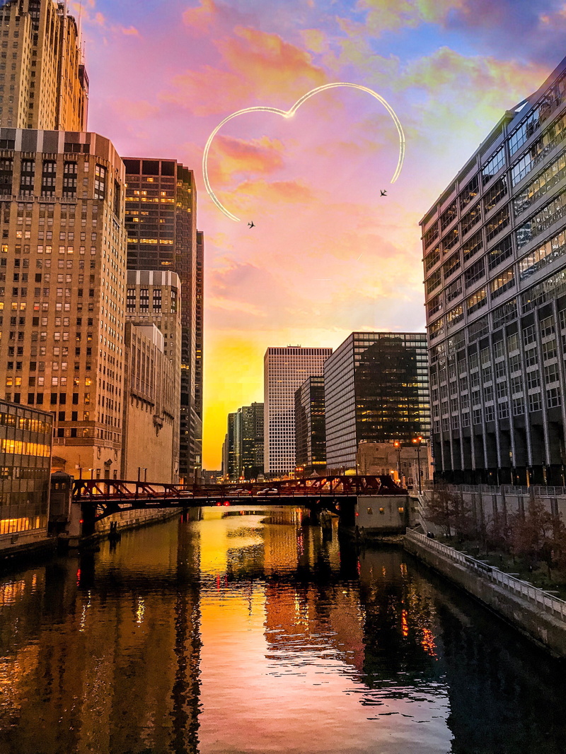 nature, no people, tall, waterfront, downtown, offices, two, built structure, heart, aircrafts, 4K, connection, hour, golden hour, airplanes, building