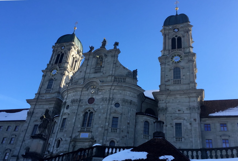late baroque, clock, spirituality, tourism, belief, religion, canton of schwyz, abbey, building, the past, switzerland, tower, einsiedeln, 2K, monastery