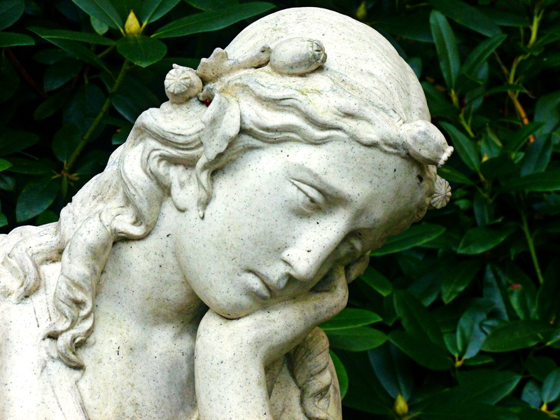 leaf, plants, face, representation, craft, cemetery, angel figure, stone, young woman, rock carving, silent, mourning, sad, leafed, farewell, female likeness