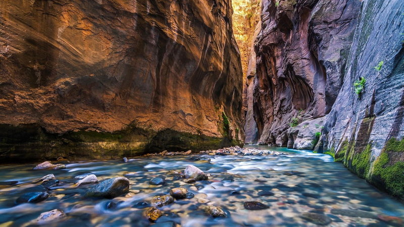 1080P, rock formation, day, scenics - nature, formation, surface level, eroded, water, solid, tranquil scene, virgin river, flowing water, canyon, rock - object