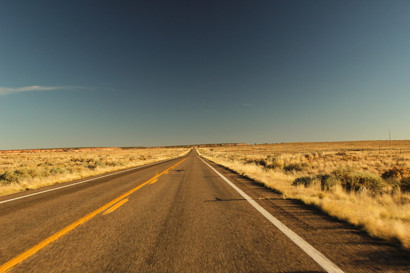 sky, no people, drive, trip, australia, monument valley, clear sky, blue, usa, semi-arid, highway, environment, scenic, grass, dividing line, road, marking