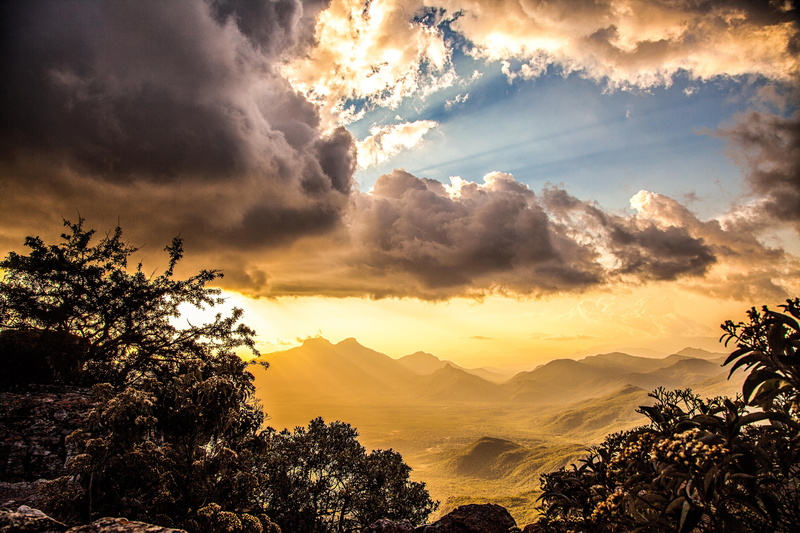 beauty in nature, huila, africa, angola, outdoors, tranquil scene, cloudscape, sunbeam, mountain range, tree, mountain peak, scenics - nature, coniferous tree