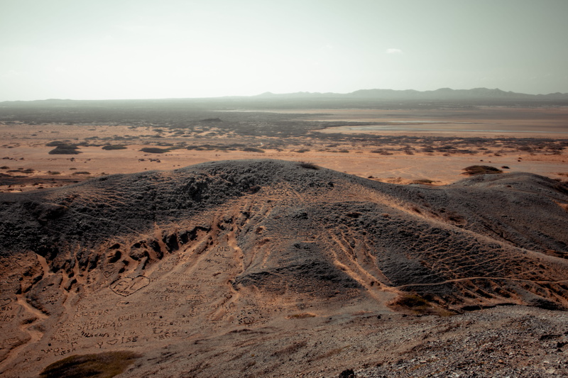 arid, aerial, tranquil scene, drone shot, remote, non-urban scene, land, mountain, rock - object, words, environment, tranquility, daylight, heart, climate