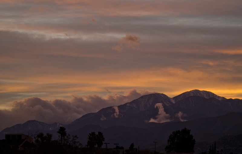 rugged, silhouettes, snowcapped mountain, twilight, landscape, dusk, scenics - nature, yucca valley, no people, idyllic, outdoors, evening, mountains, usa