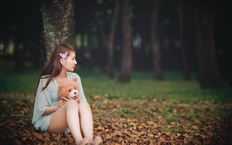 model, Asian, ted, 2K, Women Outdoors, Teddy Bears, women