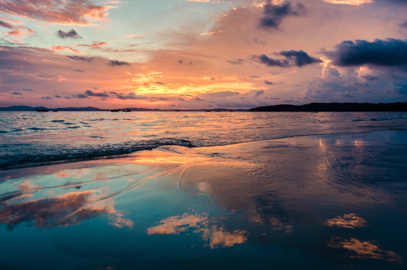 waters Edge, orange Color, horizon Over Water, cloudy, shoreline, red, dramatic Sky, reflection, twilight, day, blue, tropical Climate, outdoors, sand