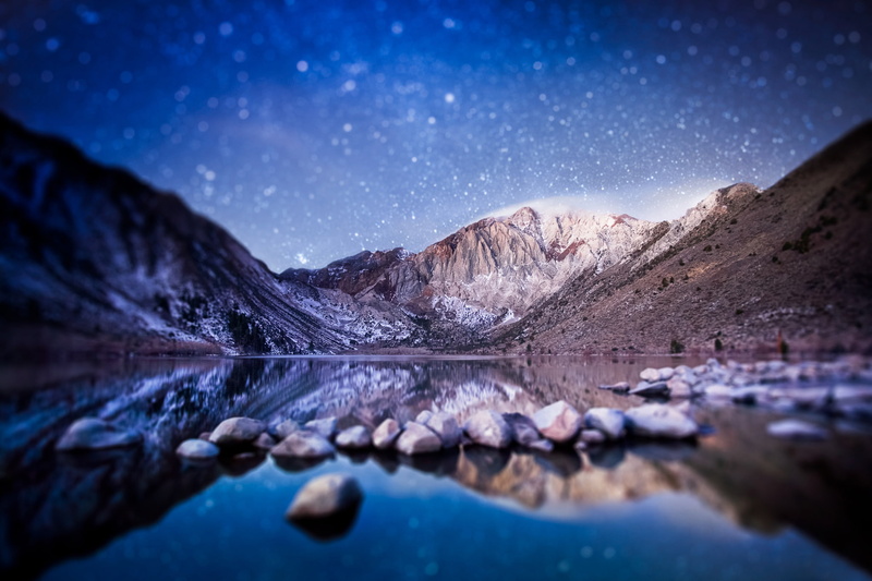 morning, USA, tilt shift, bokeh, 1080P, night, Sierra Nevada in California, mountains, Convict Lake