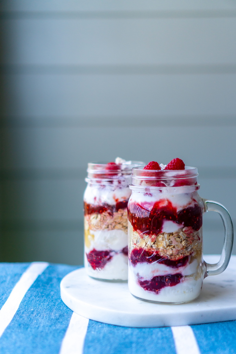 homemade, no People, red, cooking, freshness, bokeh, cream, two, sweet Food, blueberry, wood - Material, milk, oatmeal mason jar, morning, jars, oatmeal