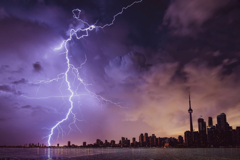 power in nature, forked lightning, office building exterior, strike, lightning, skyscraper, cloud - sky, city, extreme weather, danger, 5K, dramatic sky