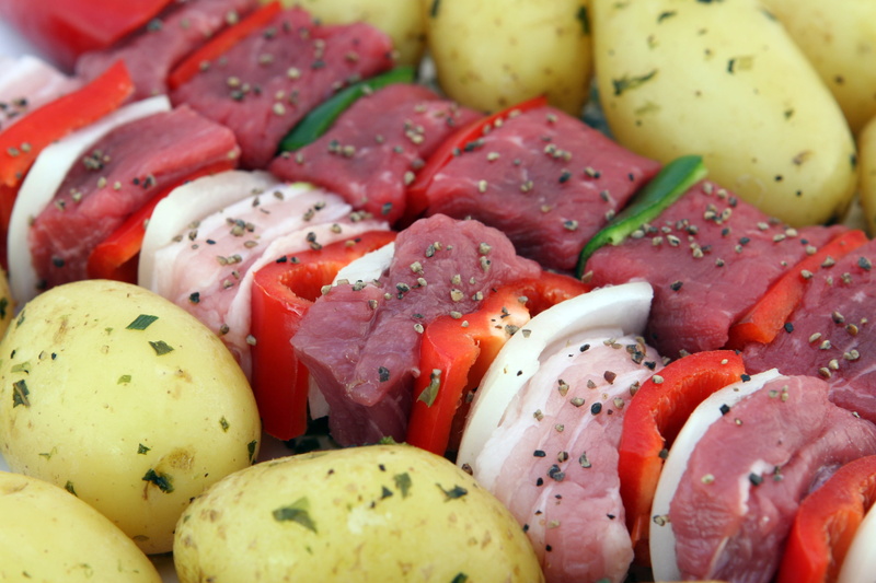 vegetable, fruit, colorful, diet, 2K, lunch, beef, onion, protein, nutrition, ready-to-eat, potato, selective focus, vegetarian food, kebab, shallow dof