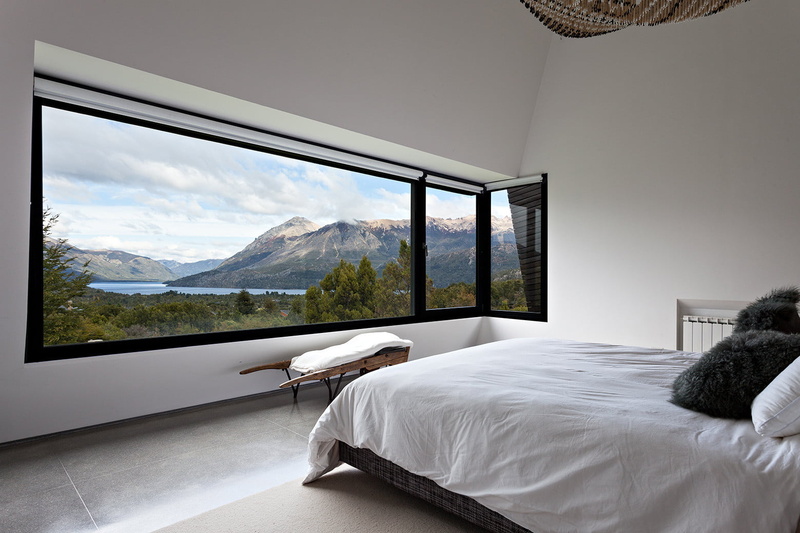 bedroom, bed, lake, interior, mountains, interior design, modern, 720P