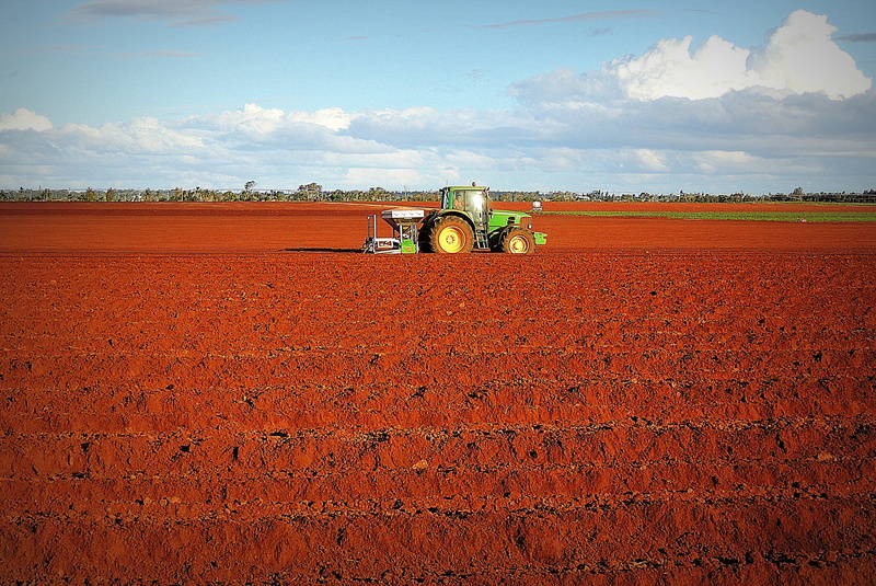no people, farm, land vehicle, land, tractor, agriculture, 2K, plowing, scenics - nature, farmland, sky, field, mode of transportation, day, built structure
