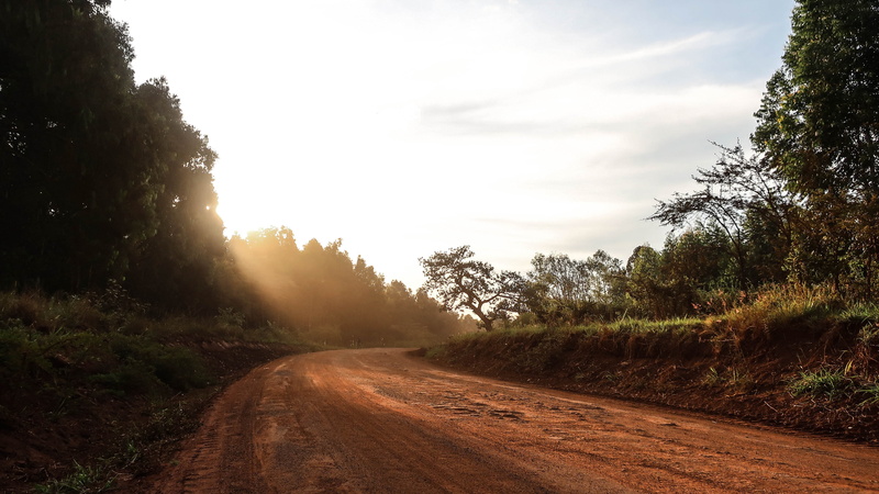 no people, non-urban scene, view, light, dusk, dirt, red, tranquil scene, sundown, long, diminishing perspective, tree, soil, sky, road, kenya, land, hiking