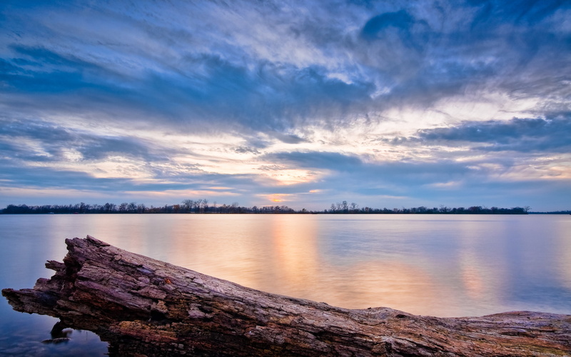 driftwood, wood, lake, landscape, sky, water, nature, 2K