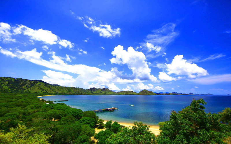 sea, tropical, sky, komodo, ocean, landscape, clouds, 2K, island