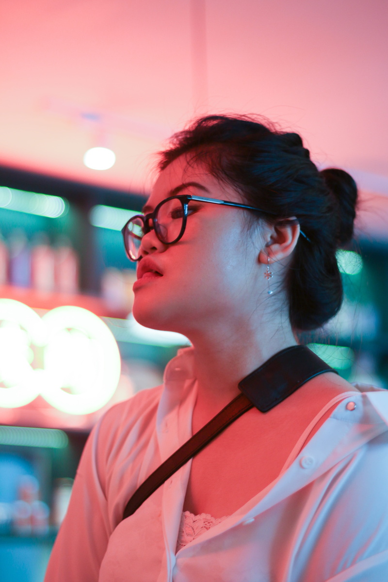 leisure activity, beautiful woman, tounge, lights, casual clothing, cute, adorable, bun, young women, teenager, headshot, girl, 5K, young adult, hairstyle