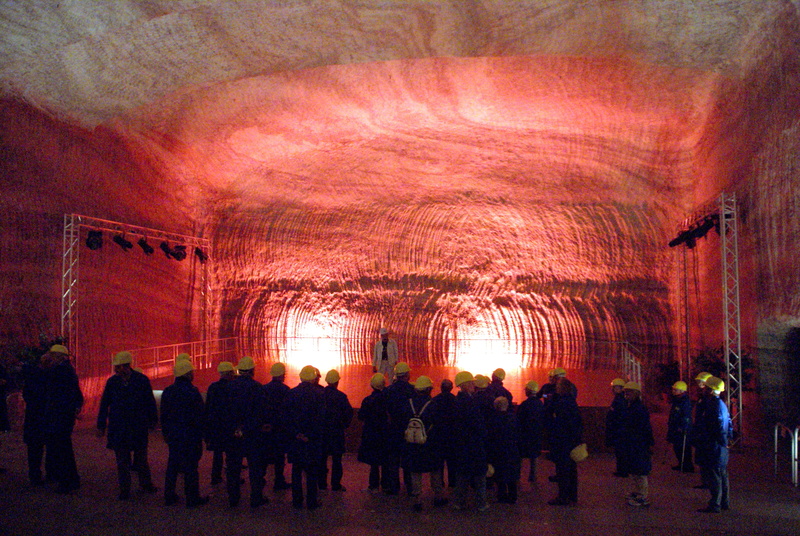 illuminated, leisure activity, built structure, rock, indoors, Open Pit Mining, visit, real people, adult, lighting equipment, men, women, night, thuringia germany