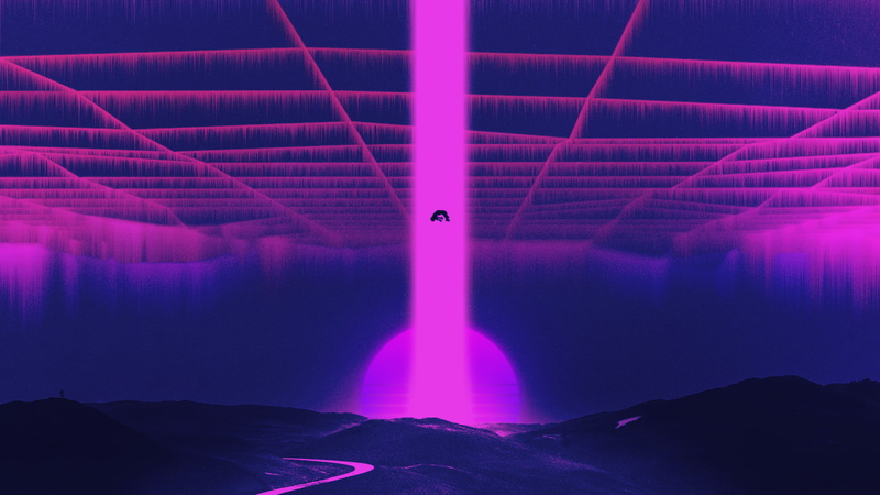 artwork, mountains, vaporwave, 1080P, Retrowave, beam, aliens