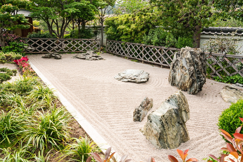 stones, natural, no people, sand, rock - object, formal garden, tranquility, day, plant, sunlight, tree, solid, color, spring, wood, gravel, green color