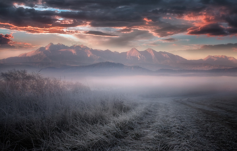 remote, sky, scenics - nature, cloud - sky, 1080P, dry grass, beauty in nature, plant, mountain, mist, idyllic, non-urban scene, sunset, cold, mountains