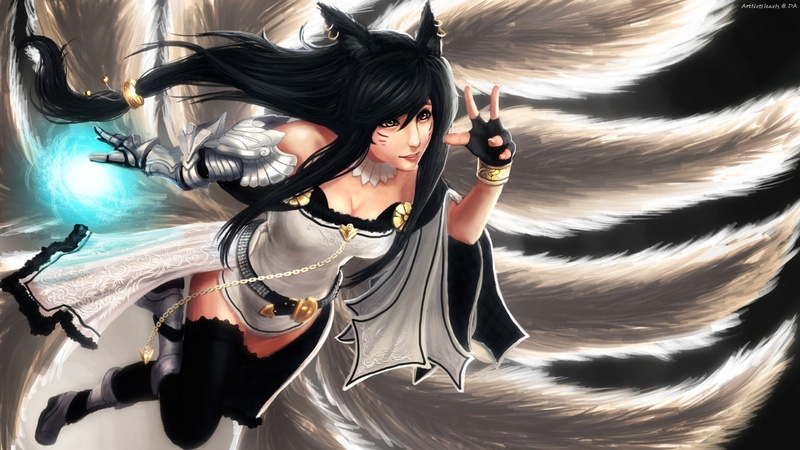 video, hd, anime, legends, Video Games, games, hot, ears, fox, league, yellow, 1080P, art, animal, blue, stockings, ahr, girls, eyes, light