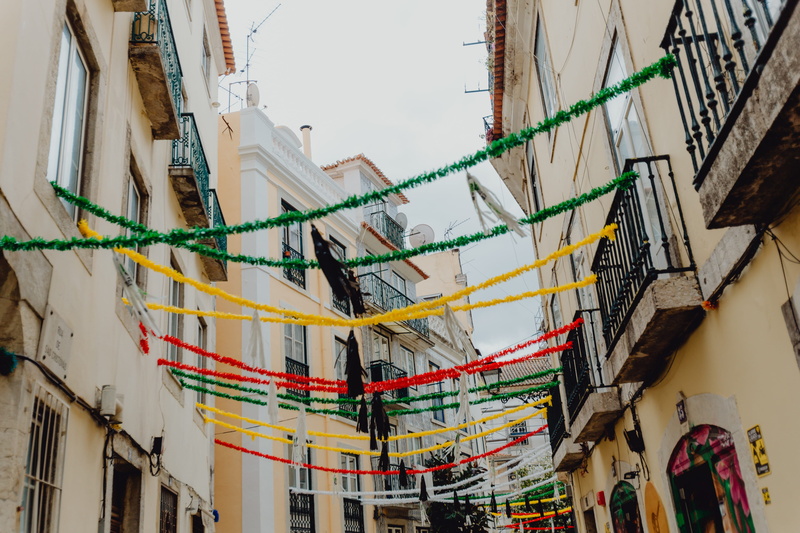 outdoors, sky, power supply, downtown, nature, built structure, multi colored, decorations, june, Europe, travel, Saint Anthony, decorated, festival, town