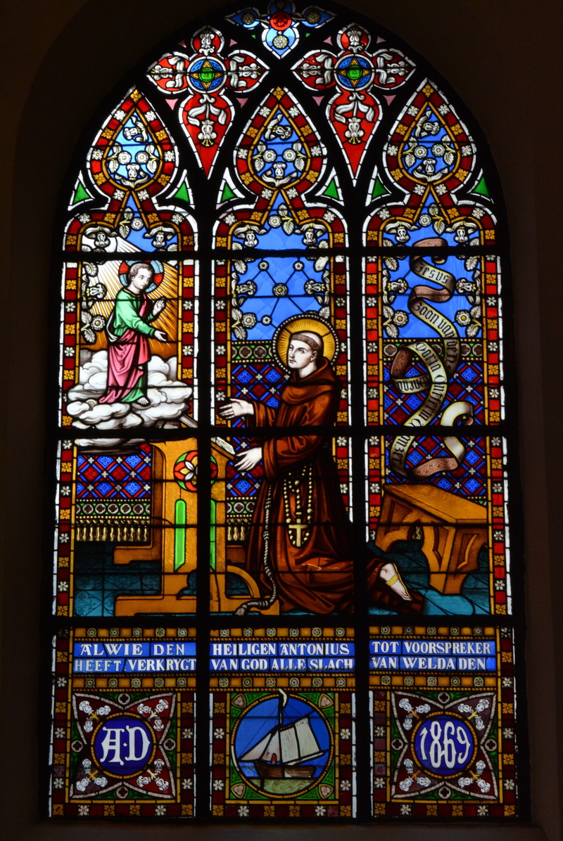 belief, no people, spirituality, indoors, Religion, stained glass, saint anthony, female likeness, human representation, 4K, glass, art and craft, architecture