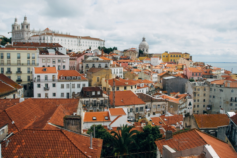community, church, holiday, cloud - sky, building, house, cityscape, town, residential district, built structure, vacation, lisbon, history, tourism, high angle view