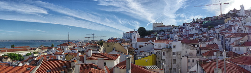 lisbon, beneath, sky, architecture, roof, nature, 5K, building exterior, panoramic, high angle view, cloud - sky, travel destinations, residential district