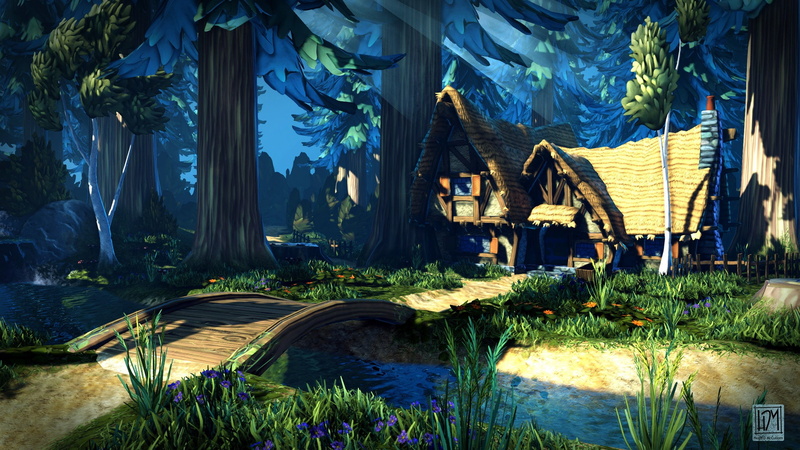 Dwarfs Cottage, stream, forest, house, bridge, 1080P