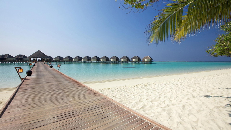 beaches, wooden, 1080P, brown, leading, cottage, sand, bridge, photo, 1920x1080, palm, pier, cabin, sea, summer