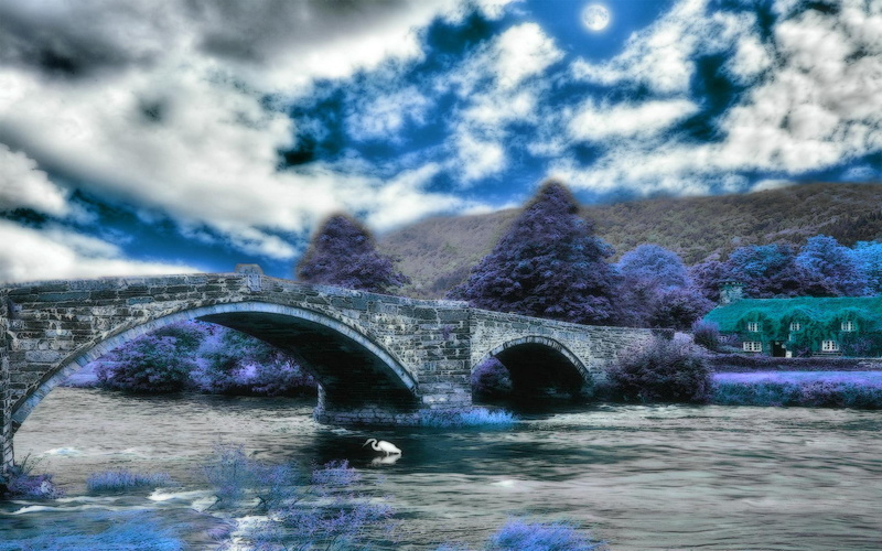 summer, 1080P, cottage, nature, nature and landscapes, bridge, river