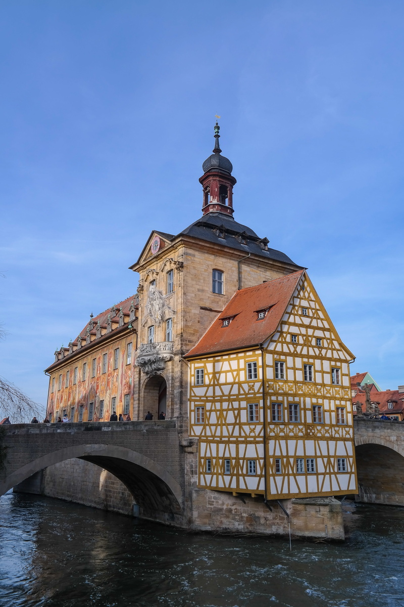 nature, history, monument, fachwerkhaus, bridge - man made structure, tower, outdoors, sky, bamberg, river, blue, connection, the past, architecture, no people