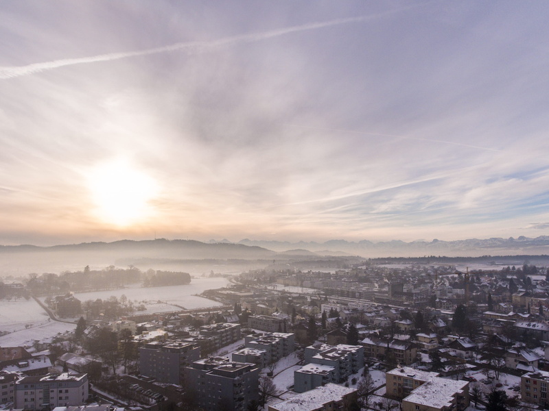 residential district, cloud - sky, münchenbuchsee, townscape, no people, djiphantom4, dji, snow, mountains, village, beauty in nature, cloud, air, streets