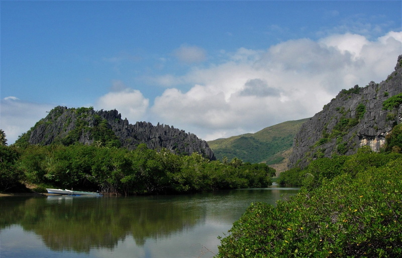lake, pine woodland, nature, lindéralique, tree, outdoors, cloud - sky, basalt columns, caledonia, no people, mountain, water, ralique, 2K, tropical landscape