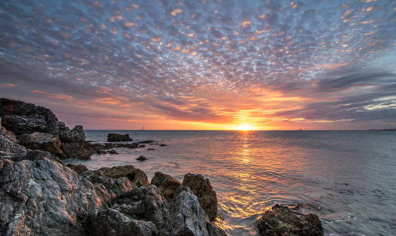 New-Caledonia, sunset, rocks, France, 1080P, the sky, sea