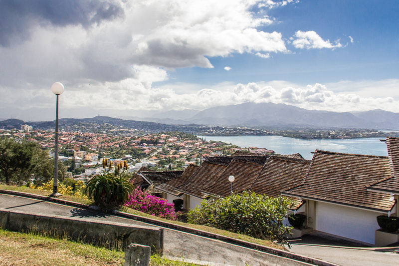 architecture, island, 4K, tree, landscape, new caledonia, nature, plant, built structure, hill top, high angle view, homes, town, mountain, sea, residential district