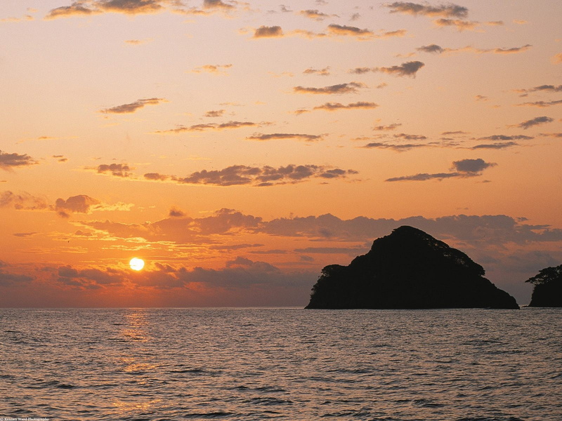tranquility, 720P, solid, beach, silhouette, scenics - nature, stack rock, cloud - sky, sea, outdoors, tranquil scene, land, island, horizon, sunset, orange color