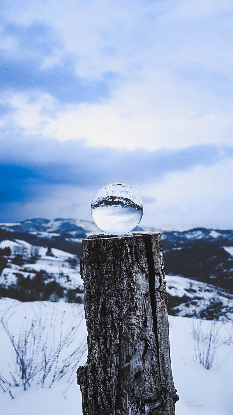 lensball, cloud, snow, glacier, scenics - nature, day, clear, cold, landscape, cloudy, bokeh, focus on foreground, blue, cold temperature, bologna, tranquility