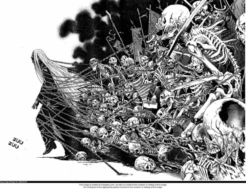 manga, tenge, grayscale, 720P, skeletons, chains, tenjou
