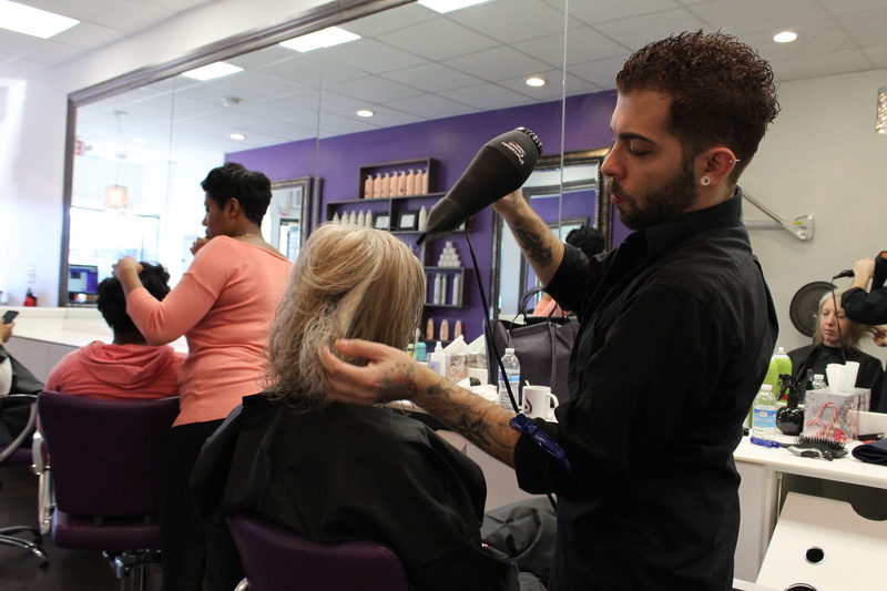 2K, south orange, group of people, new jersey, blow dry, style, hair, business, young men, indoors, occupation, men, sitting, real people, women, young adult