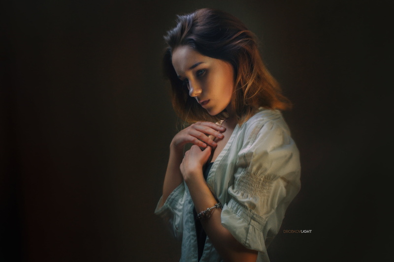model, women, portrait, Alexander Drobkov, simple background, 2K