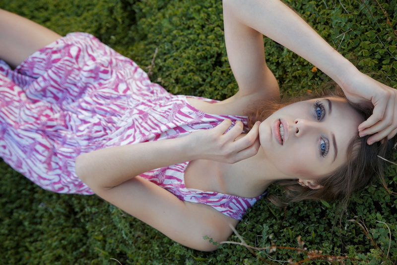 childhood, outdoors, girls, looking at viewer, real people, leisure activity, grass, child, 1080P, women, plant, hairstyle, MetArt, high angle view, lying down
