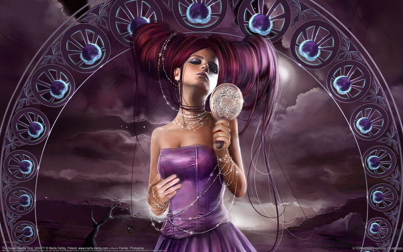 dress, girl, 1080P, hair, purple, red, gothic