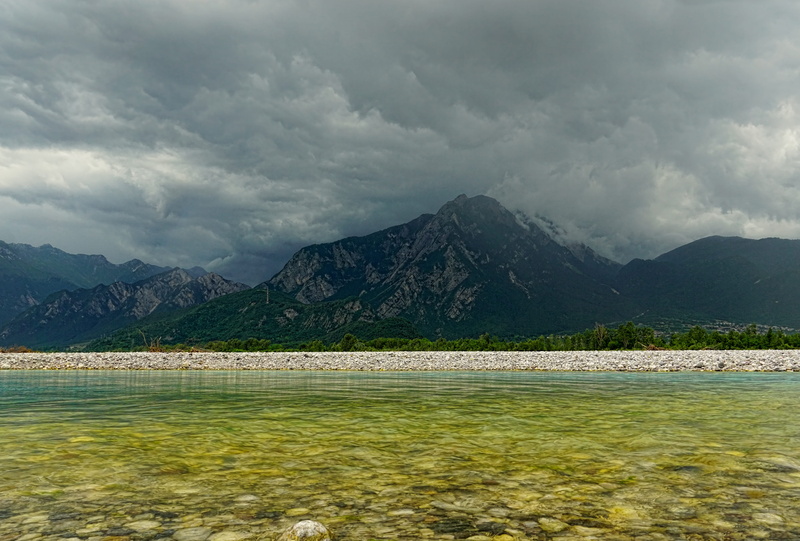 lagoon, cloud - sky, scenics - nature, body, nature, mountain range, sky, mountains, near, river, thunderstorm, panorama, dramatic, gloomy, overcast, lake