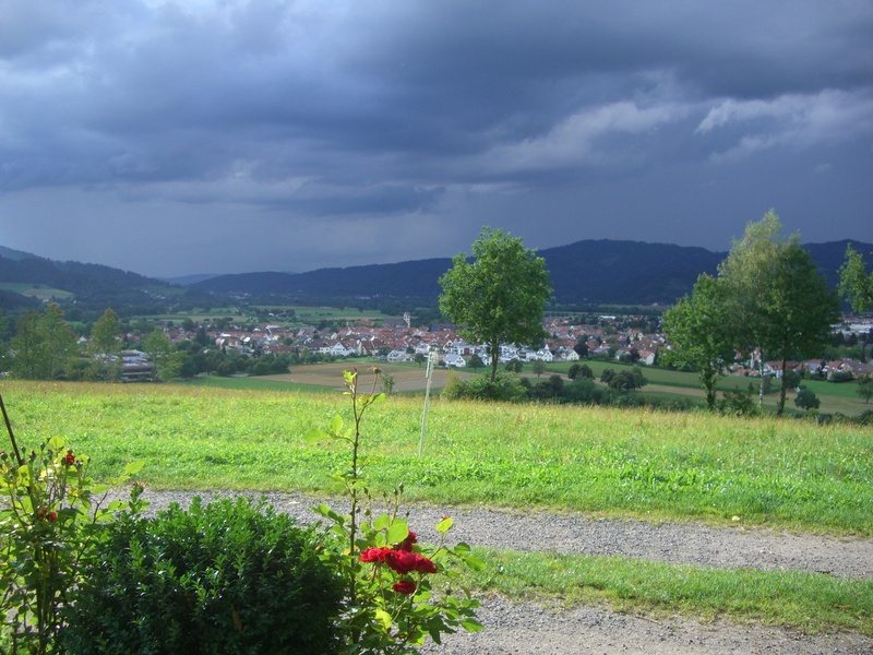 landscape, no people, built structure, field, flowering plant, kirchzarten, cloud - sky, beauty in nature, mountain, gewitterstimmung, gamis, environment
