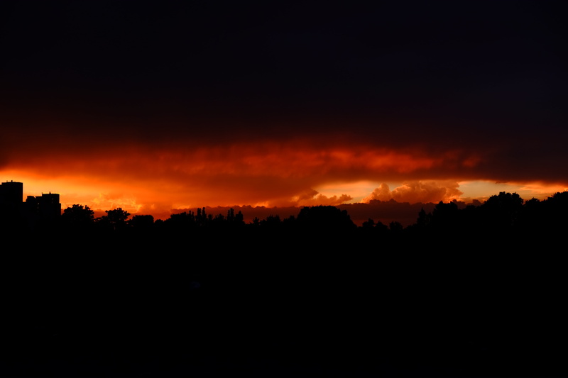 landscape, environment, tranquil scene, thunderstorm, orange color, sunset, cloud formations, burning, night, weather mood, dark, 4K, no people, yellow
