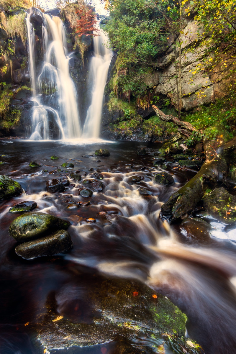 valley of desolation, barden fell, land, autumn leaves, fall leaves, waterfall, solid, falling water, moss, wharfedale, bolton abbey, water, power in nature