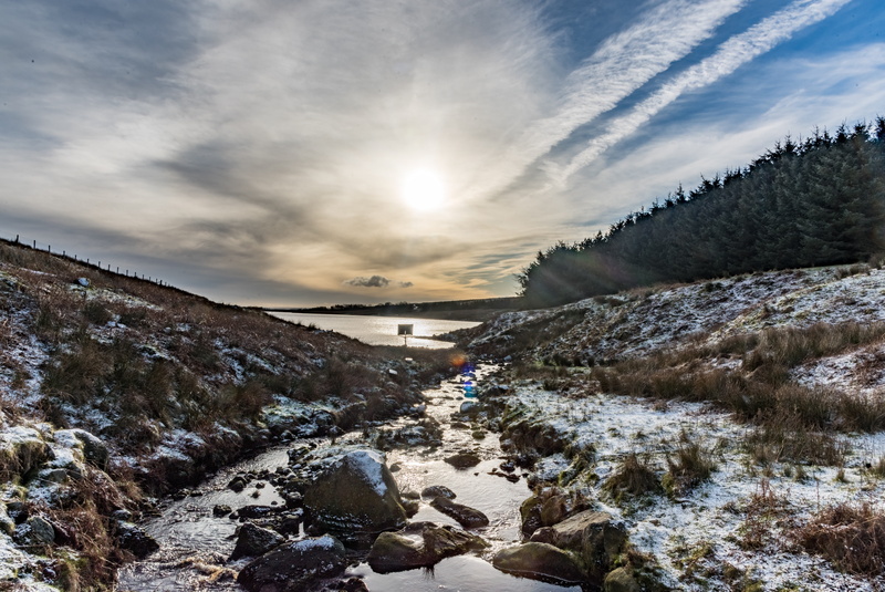cold temperature, sky, grimwith reservoir, nature, sunlight, solid, scenics - nature, winter, united kingdom, skipton, rock, 5K, water, sunset, snowcapped mountain