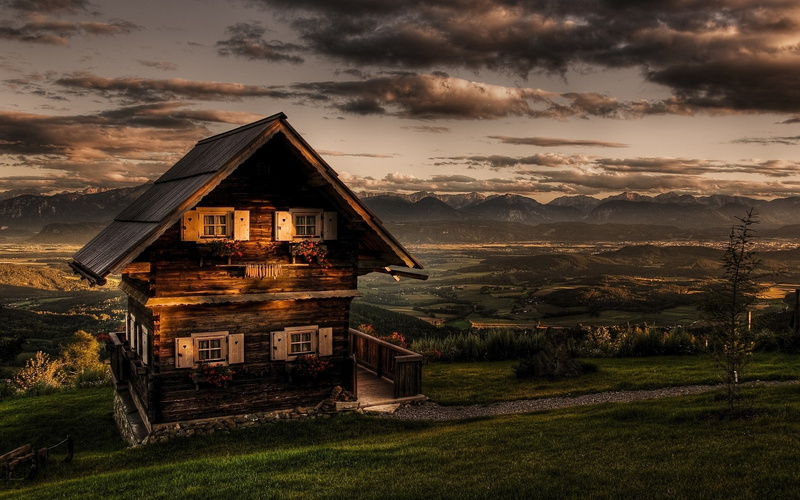 building exterior, beauty in nature, building, no people, dusk, hills, tranquility, scenics - nature, nature, landscape, digital lighting, mountain, sky